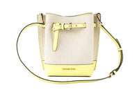 Thumbnail for Michael Kors Emilia Small Canvas Snakeskin Print Leather Bucket Bag Messenger Crossbody Handbag (Buttercup)