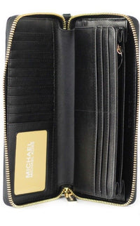 Thumbnail for Michael Kors Jet Set Travel Large Black Pebble Leather Continental Wrist Wallet