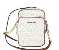 Thumbnail for Michael Kors Jet Set Medium Vanilla PVC North South Chain Crossbody Handbag