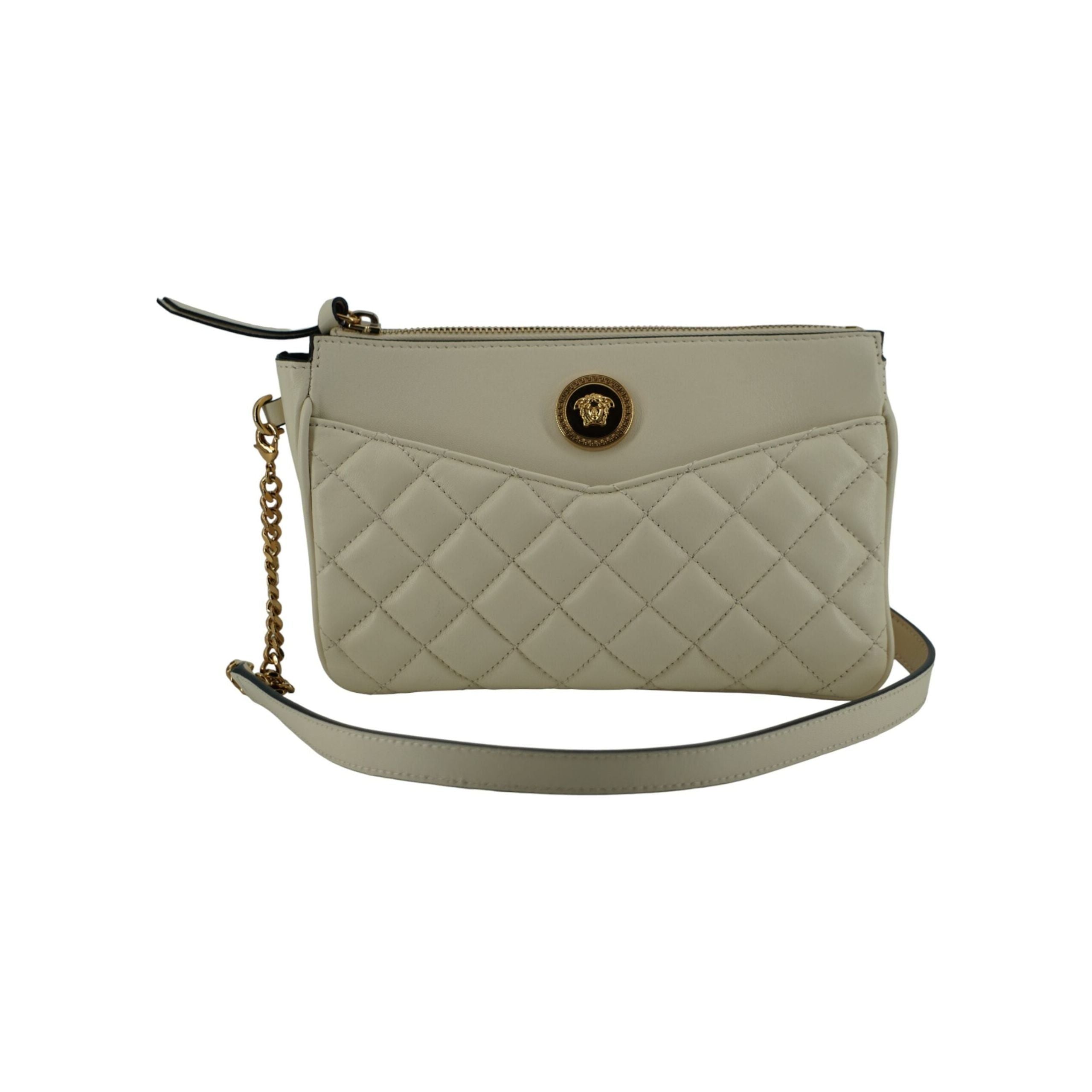 Luxour, Versace Elegant White Lamb Leather Crossbody Pouch, 