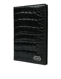 Thumbnail for Dolce & Gabbana Black Exotic Skin Leather Long Bifold Passport Holder