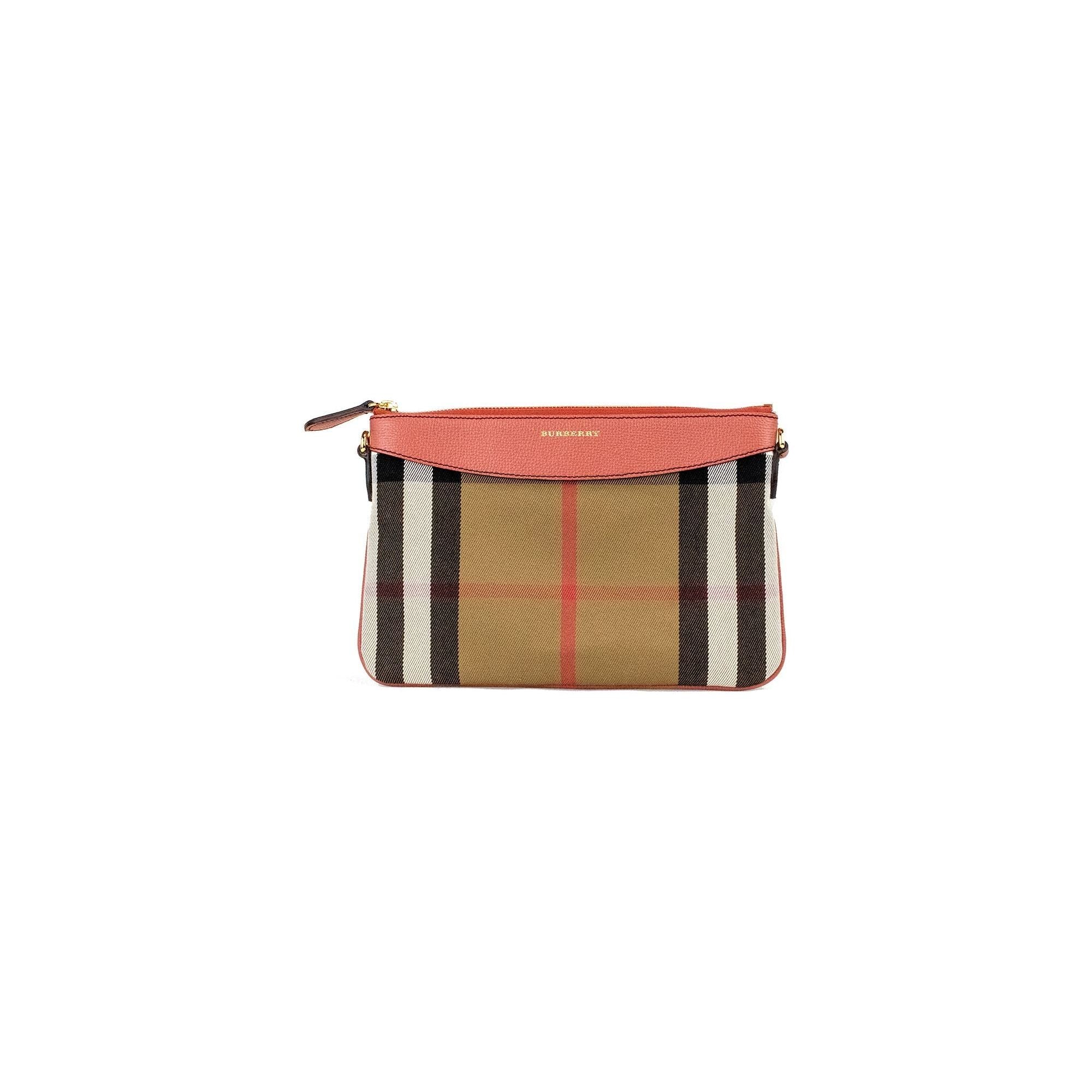 Luxour, Burberry Peyton House Check Derby Cinnamon Red Grain Leather Pouch Crossbody Bag, 