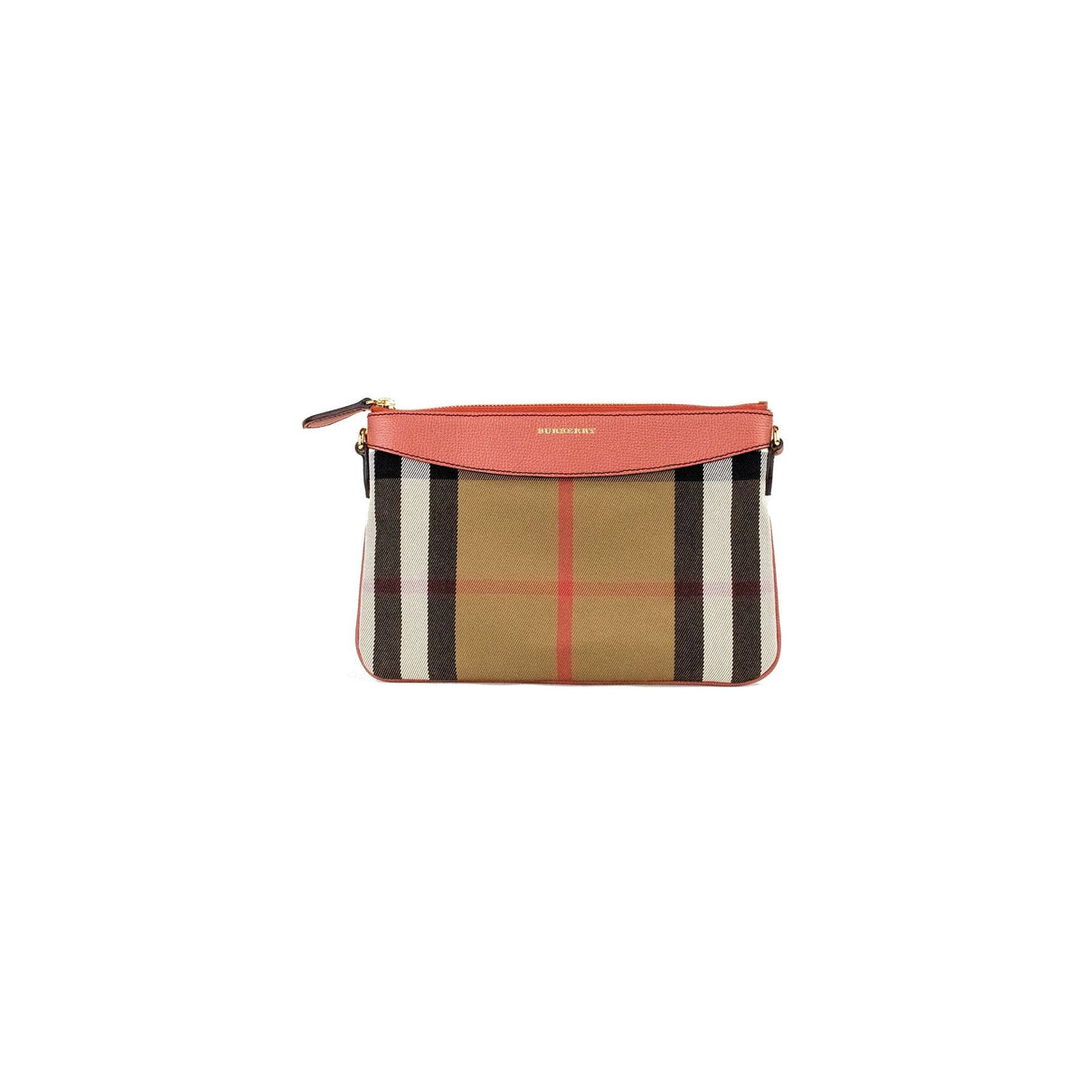 Luxour, Burberry Peyton House Check Derby Cinnamon Red Grain Leather Pouch Crossbody Bag, 