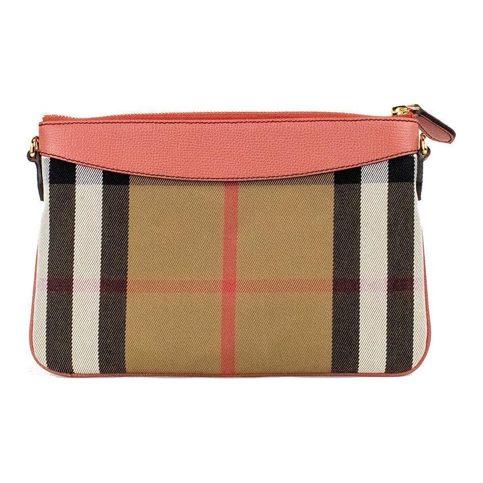 Luxour, Burberry Peyton House Check Derby Cinnamon Red Grain Leather Pouch Crossbody Bag, 