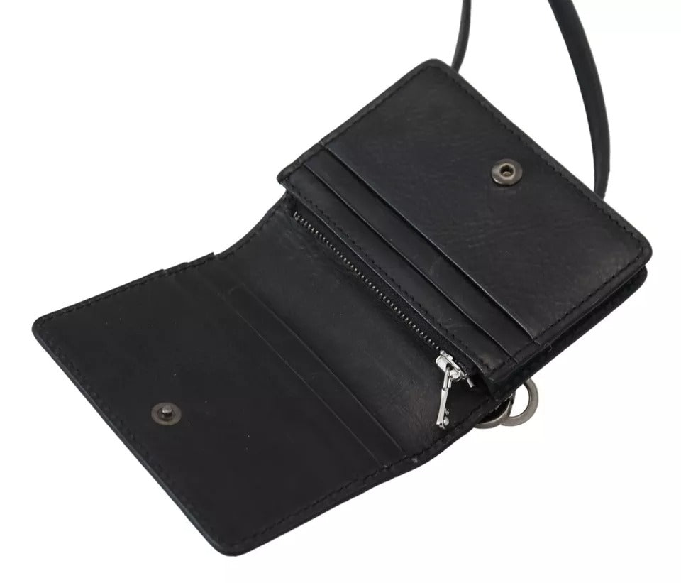 Luxour, Dolce & Gabbana Black Leather Bifold Shoulder Sling Women Wallet, 