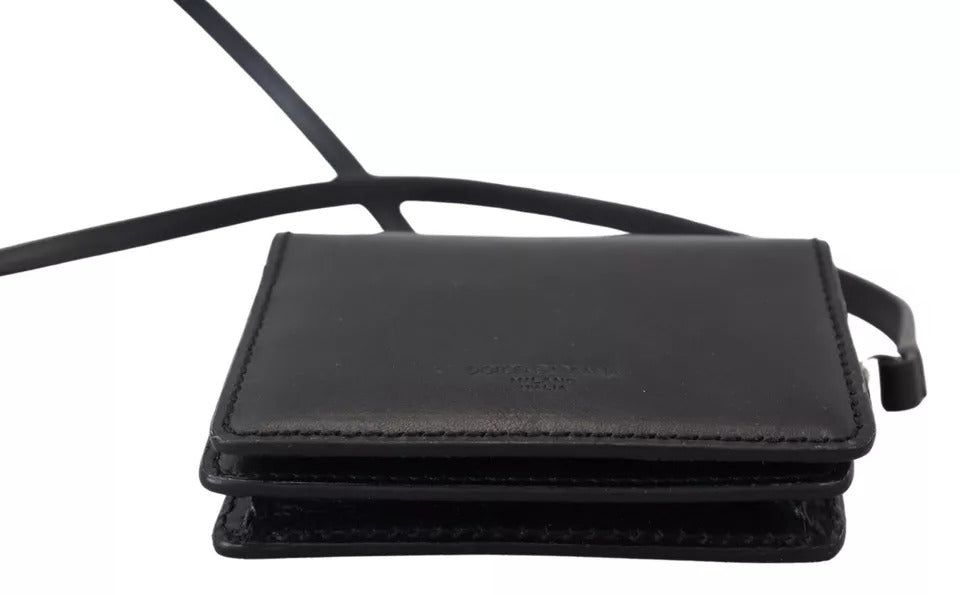 Luxour, Dolce & Gabbana Black Leather Bifold Shoulder Sling Women Wallet, 