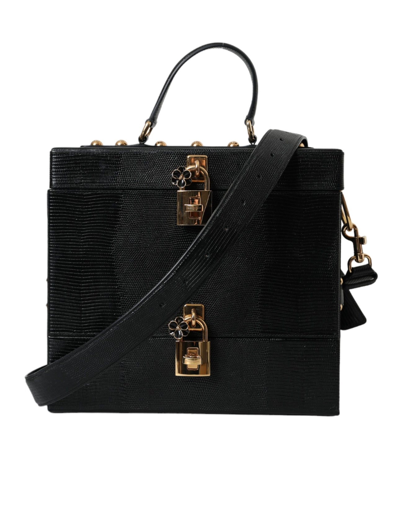 Luxour, Dolce & Gabbana Black Lizard Embossed Calfskin Leather Double Box Bag, 