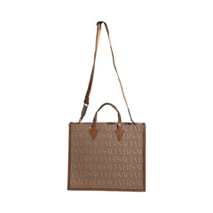 Versace Brown Top Handle Jacquard Leather Logo Crossbody Tote Bag