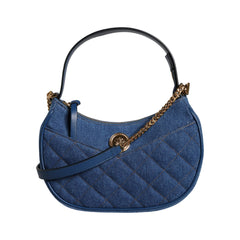 Luxour, Versace Blue Quilted Denim Leather Top Handle Shoulder Bag, 