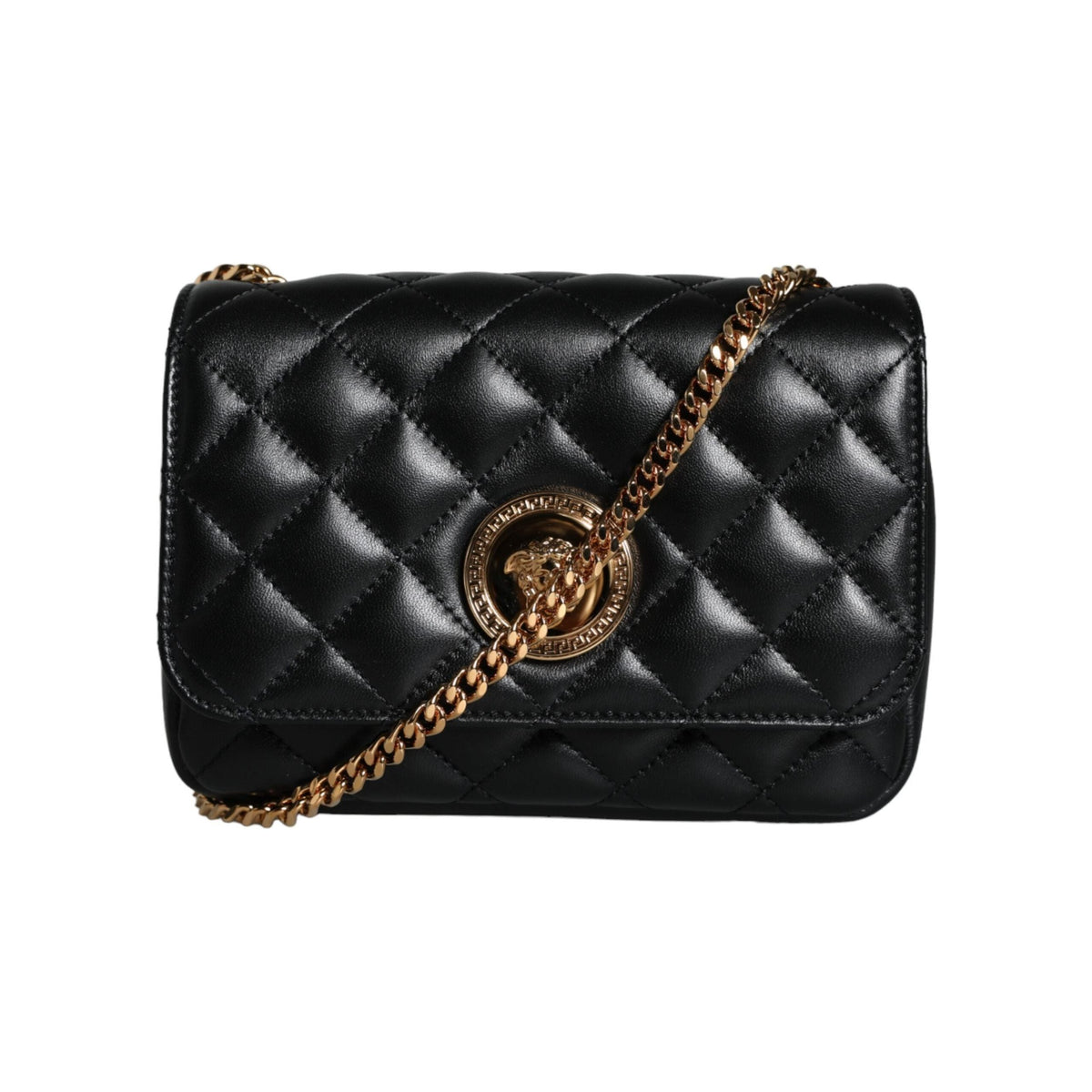 Luxour, Versace Black Quilted Lambskin Leather Crossbody Shoulder Bag, 