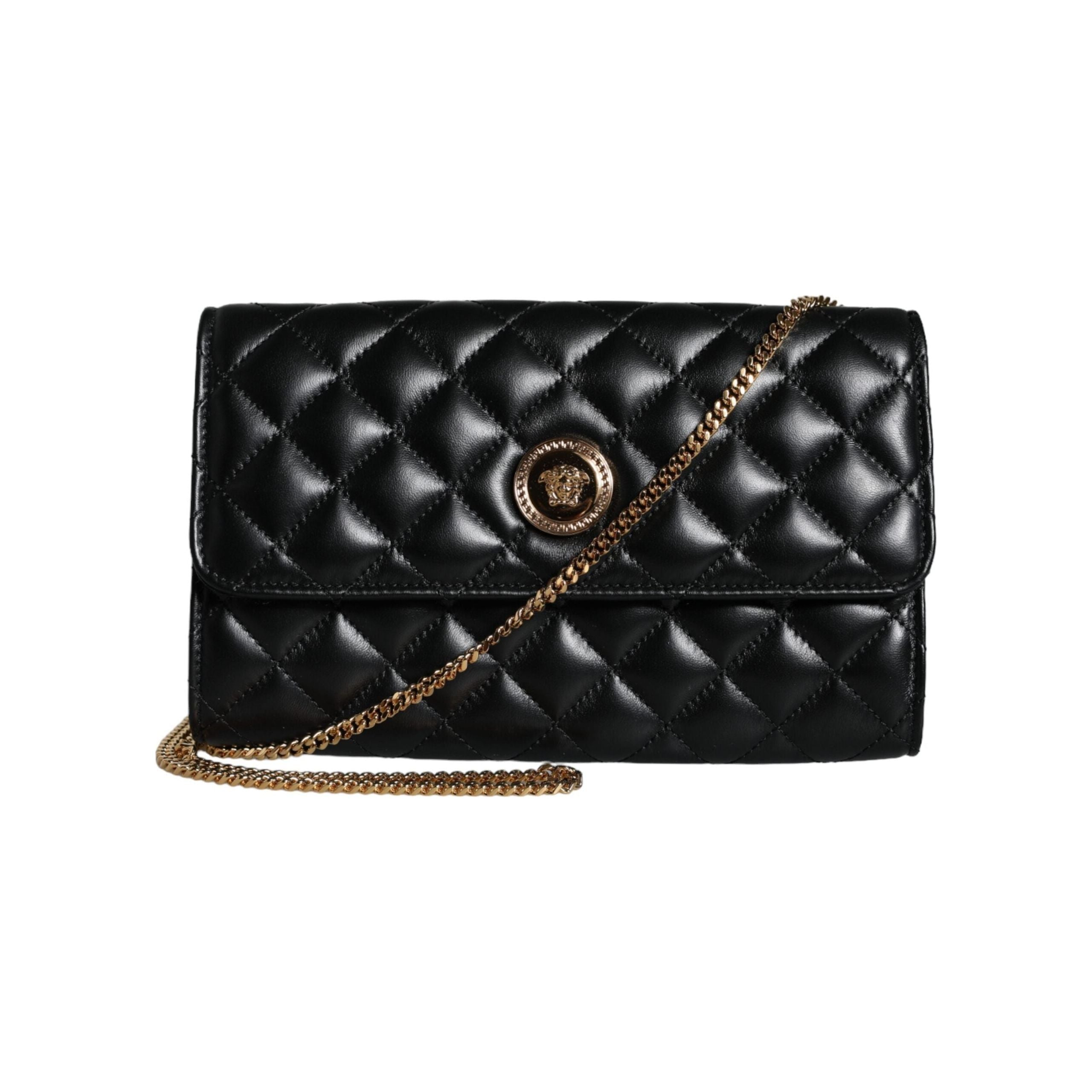 Luxour, Versace Black Quilted Nappa Leather Crossbody Shoulder Bag, 