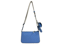 Thumbnail for Michael Kors Jet Set Signature PVC Crossbody Tech Attachment Bag Purse Blue