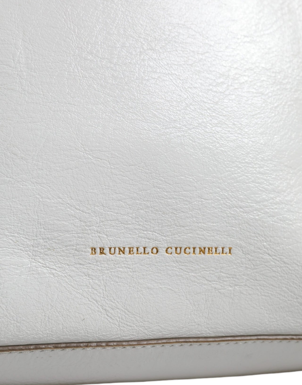 Luxour, Brunello Cucinelli White Leather Logo Shoulder Strap Shopping Tote Bag, 