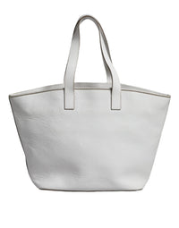 Thumbnail for Luxour, Brunello Cucinelli White Leather Logo Shoulder Strap Shopping Tote Bag, 