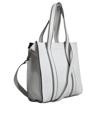 Thumbnail for Luxour, Brunello Cucinelli White Leather Logo Shoulder Strap Shopping Tote Bag, 