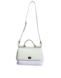 Thumbnail for Dolce & Gabbana White Rafia Leather SICILY Crossbody Bag