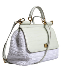 Thumbnail for Dolce & Gabbana White Rafia Leather SICILY Crossbody Bag