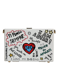 Thumbnail for Dolce & Gabbana White Graffiti Print Clutch Crossbody Bag