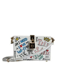 Thumbnail for Dolce & Gabbana White Graffiti Print Clutch Crossbody Bag