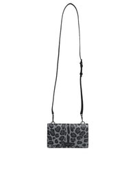 Thumbnail for Dolce & Gabbana Black Gray Leopard Leather Bifold Card Slot Crossbody Bag