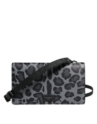 Thumbnail for Dolce & Gabbana Black Gray Leopard Leather Bifold Card Slot Crossbody Bag