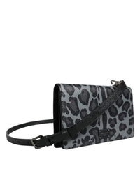 Thumbnail for Dolce & Gabbana Black Gray Leopard Leather Bifold Card Slot Crossbody Bag