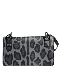 Thumbnail for Dolce & Gabbana Black Gray Leopard Leather Bifold Card Slot Crossbody Bag