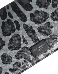 Thumbnail for Dolce & Gabbana Black Gray Leopard Leather Bifold Card Slot Crossbody Bag