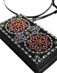 Thumbnail for Dolce & Gabbana Black Leather Crystal Shoulder Crossbody Clutch Bag