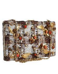 Thumbnail for Dolce & Gabbana Multicolor Tweed Floral Clutch Crossbody Bag