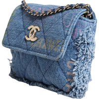 Thumbnail for Chanel Denim Mood Flap Micro Logo Printed Fringed Shoulder Bag