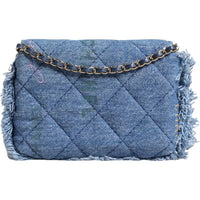 Thumbnail for Chanel Denim Mood Flap Micro Logo Printed Fringed Shoulder Bag