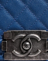 Thumbnail for Chanel Blue Lambskin Double Chain Leather Medium Shoulder Bag