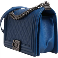 Thumbnail for Chanel Blue Lambskin Double Chain Leather Medium Shoulder Bag