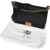 Thumbnail for Chanel Black Large Lambskin Double Chain Gold Leather Shoulder Bag