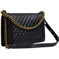 Thumbnail for Chanel Black Large Lambskin Double Chain Gold Leather Shoulder Bag