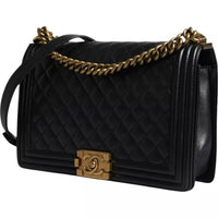 Thumbnail for Chanel Black Large Lambskin Double Chain Gold Leather Shoulder Bag