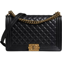 Thumbnail for Chanel Black Large Lambskin Double Chain Gold Leather Shoulder Bag