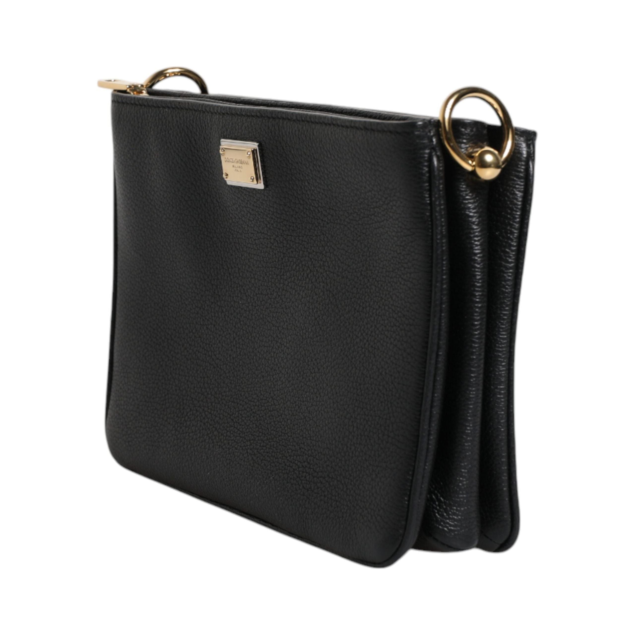 Luxour, Dolce & Gabbana Black Grain Leather Logo Plaque Clutch Bag, 