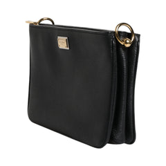 Luxour, Dolce & Gabbana Black Grain Leather Logo Plaque Clutch Bag, 