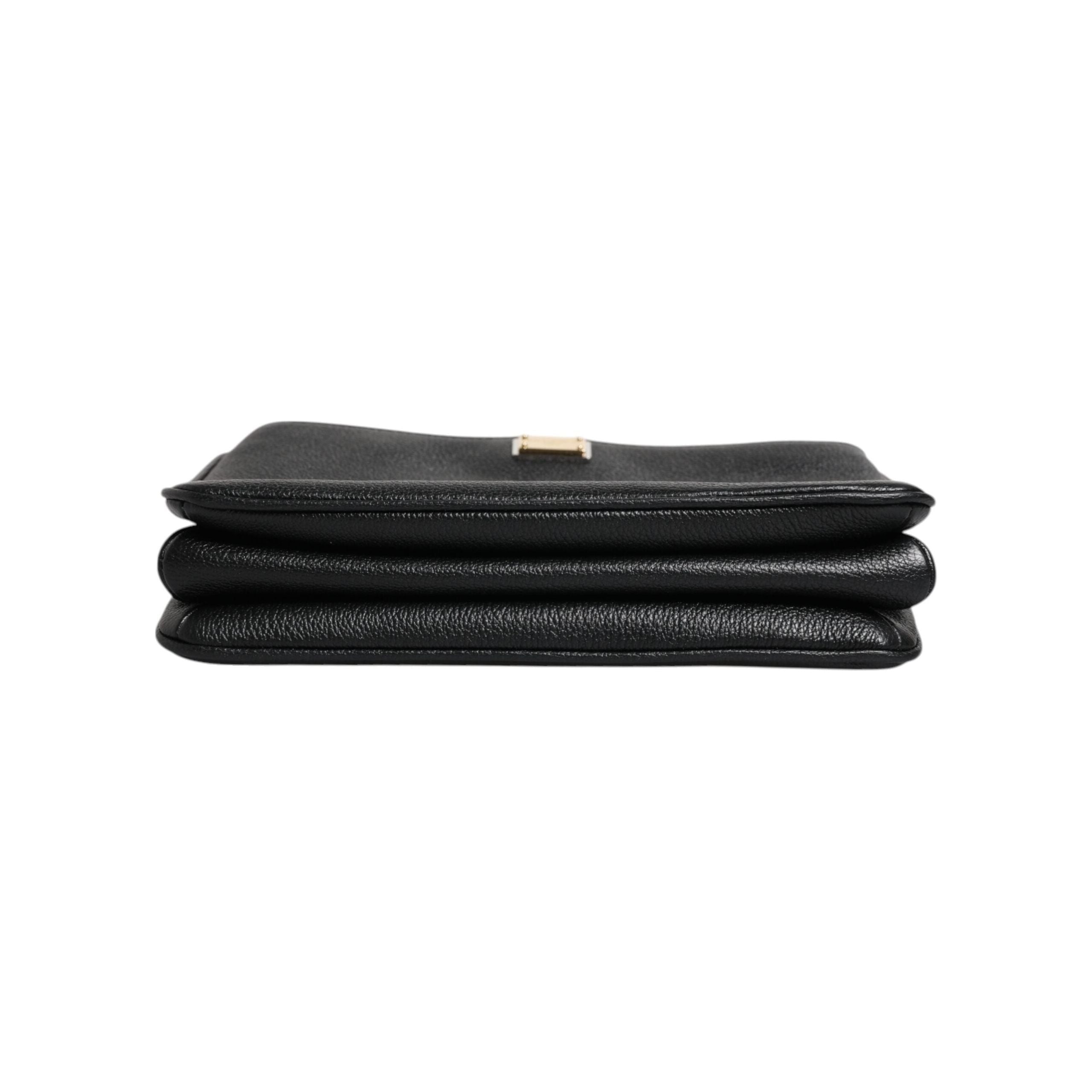 Luxour, Dolce & Gabbana Black Grain Leather Logo Plaque Clutch Bag, 