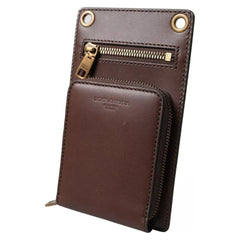 Luxour, Dolce & Gabbana Brown Calf Leather Zip Logo Shoulder Neck Strap Wallet, 