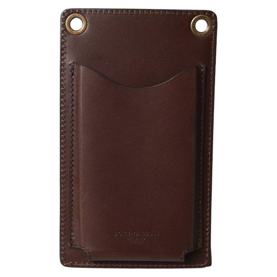 Luxour, Dolce & Gabbana Brown Calf Leather Zip Logo Shoulder Neck Strap Wallet, 