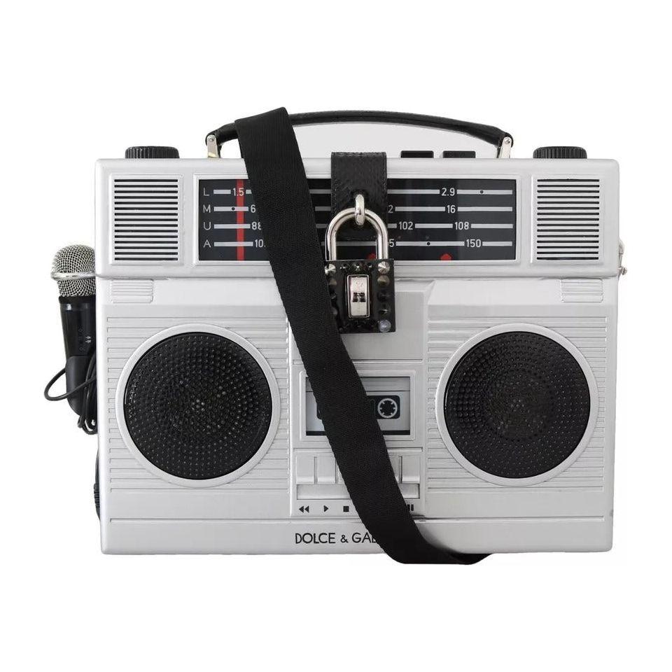 Luxour, Dolce & Gabbana Silver Retro Radio Boombox Limited Edition Handmade Wood Bag, 