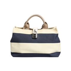 Luxour, Dolce & Gabbana White Navy Striped Canvas Top Handle Tote Bag, 