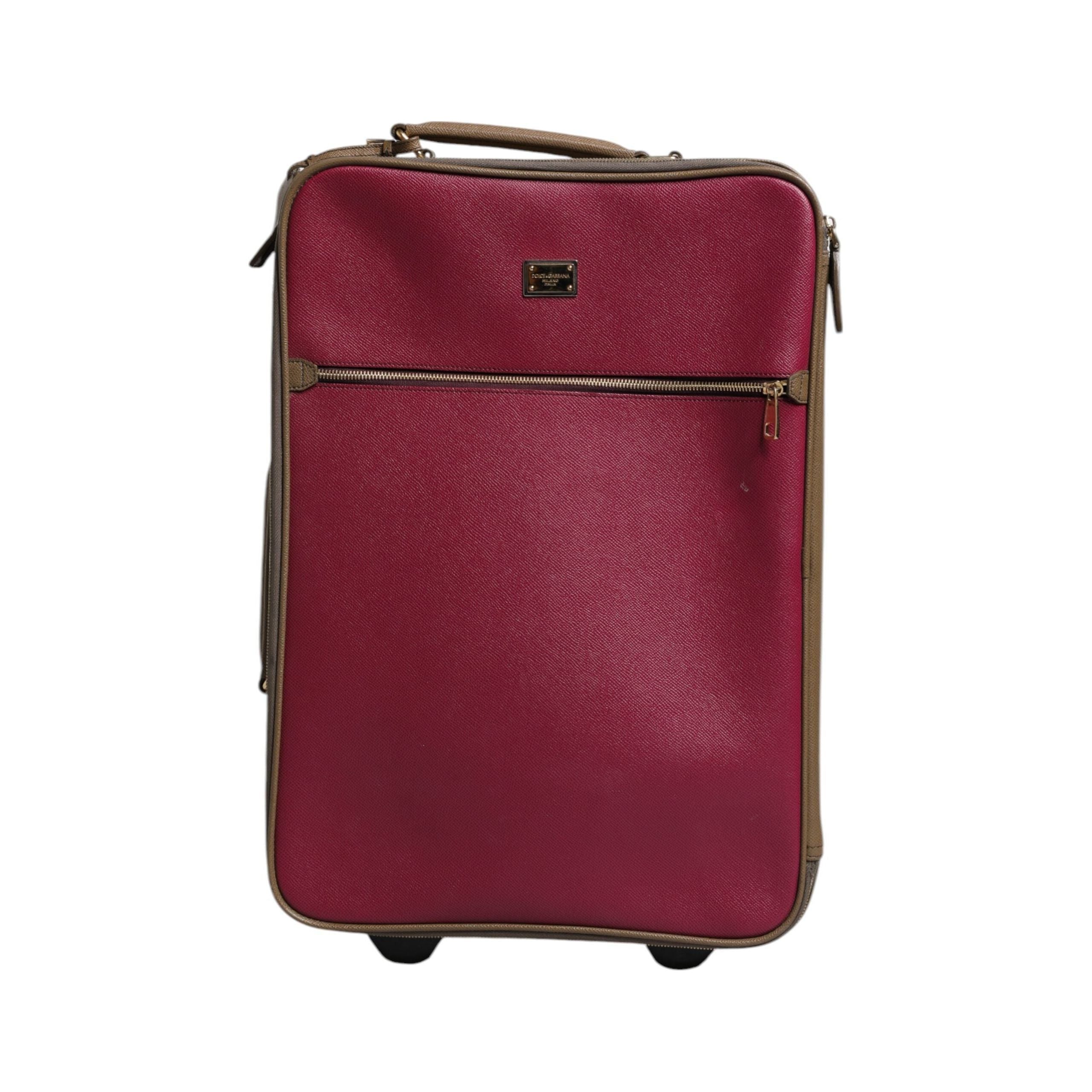 Luxour, Dolce & Gabbana Fuchsia Khaki Leather Trolley Travel Wheel Suitcase Bag, 