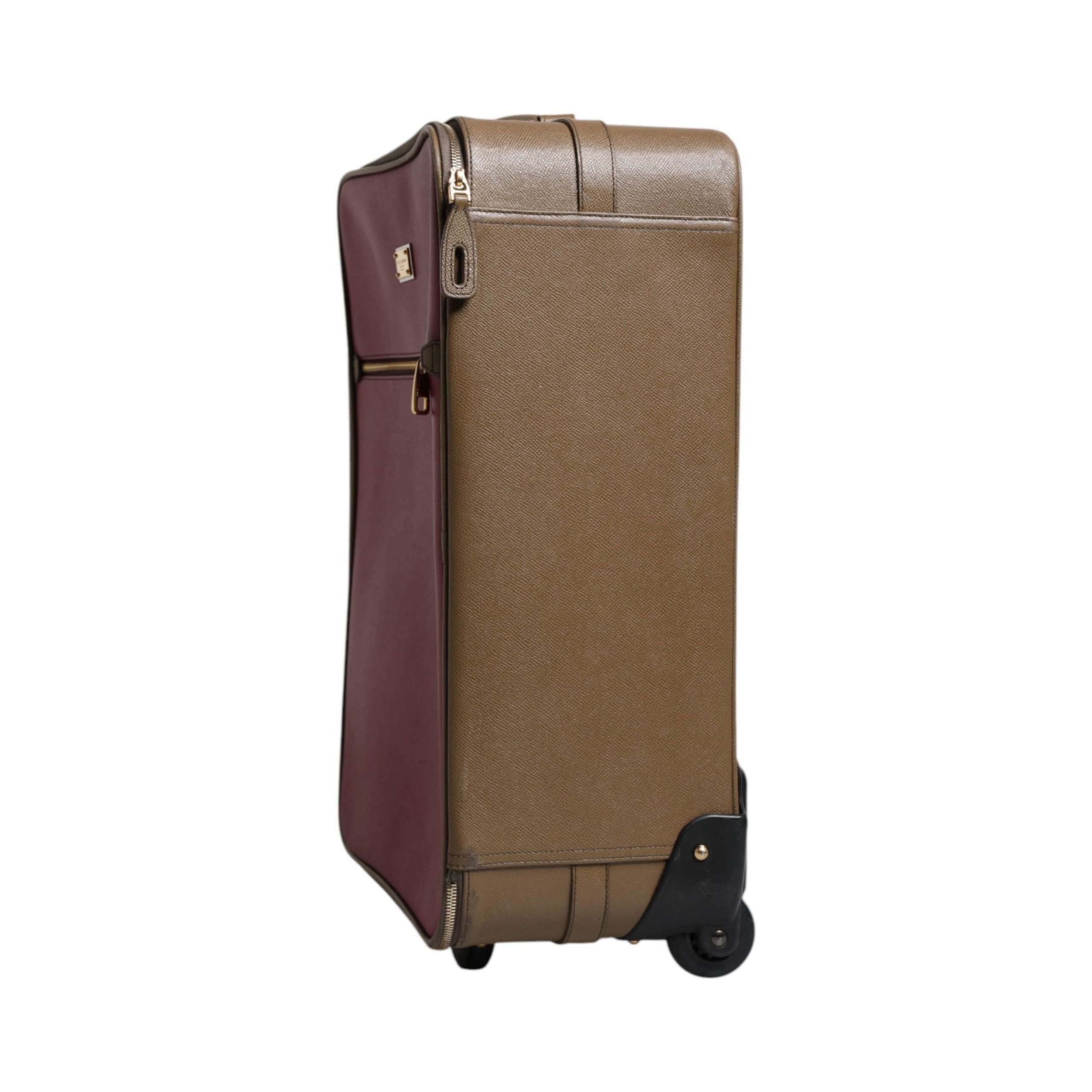 Luxour, Dolce & Gabbana Fuchsia Khaki Leather Trolley Travel Wheel Suitcase Bag, 