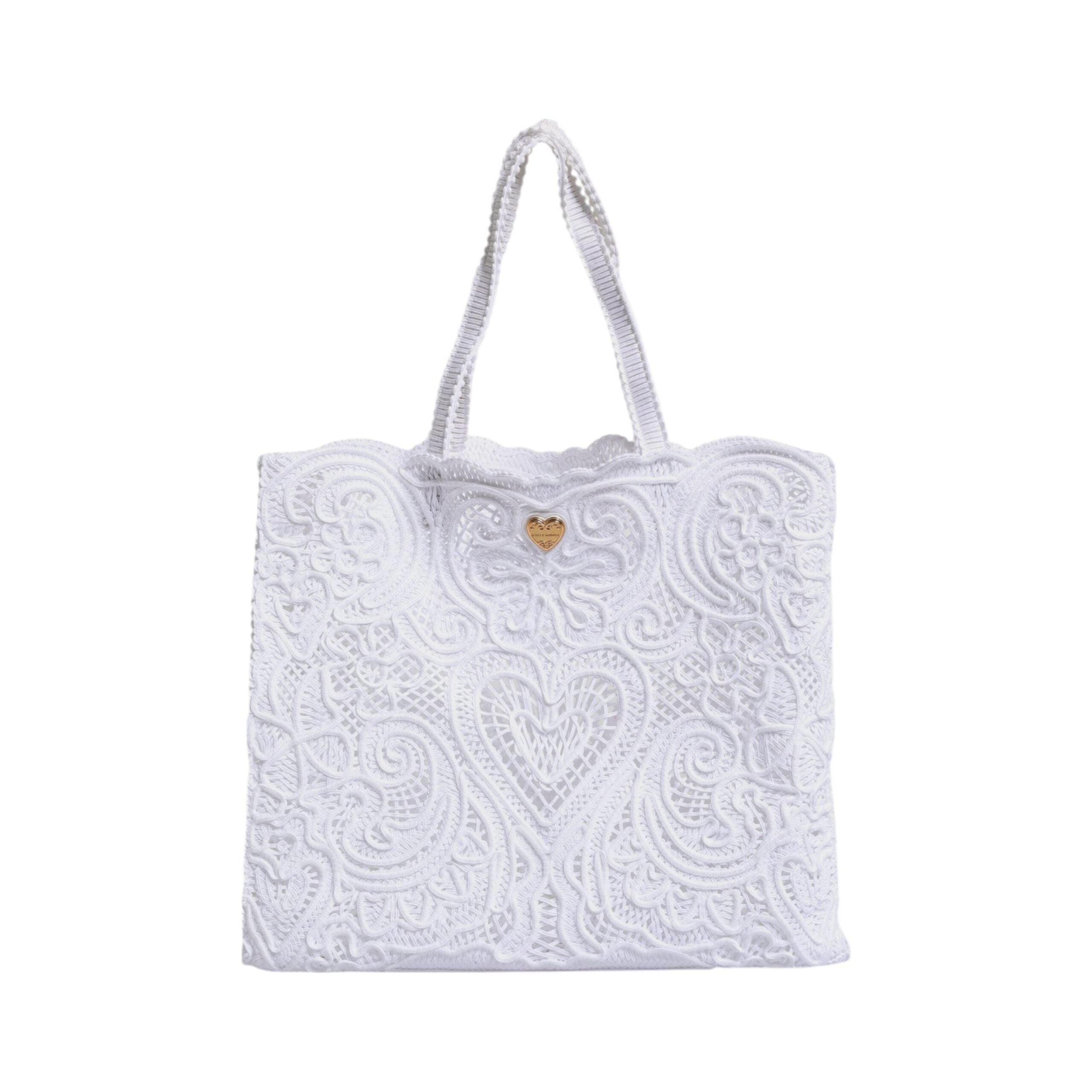 Luxour, Dolce & Gabbana White Cordonetto Lace Beatrice Shopping Tote Bag, 