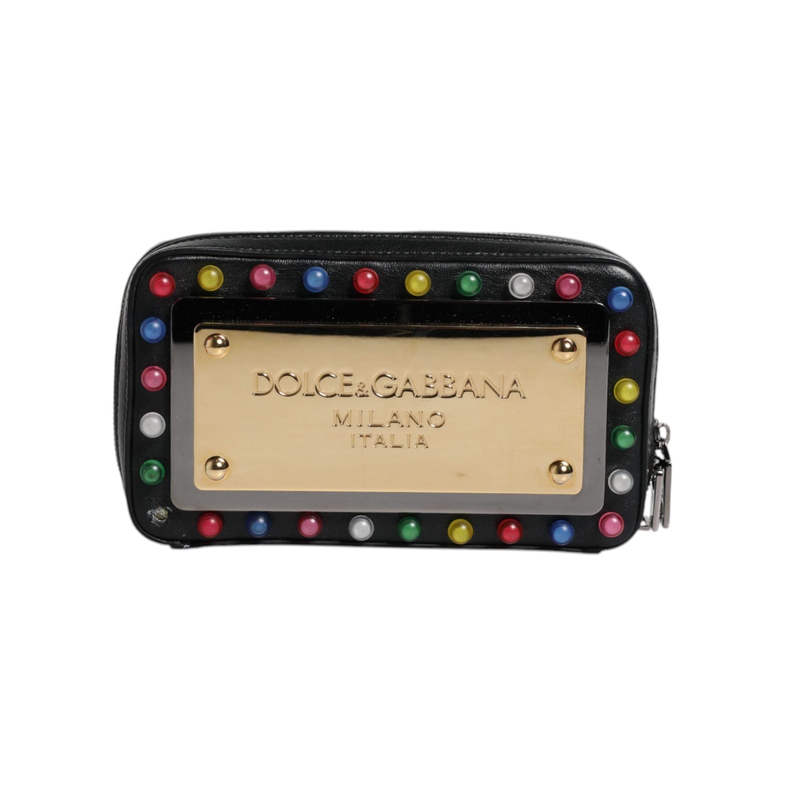 Luxour, Dolce & Gabbana Black Leather LED Logo Wrist Strap Clutch Bag, 