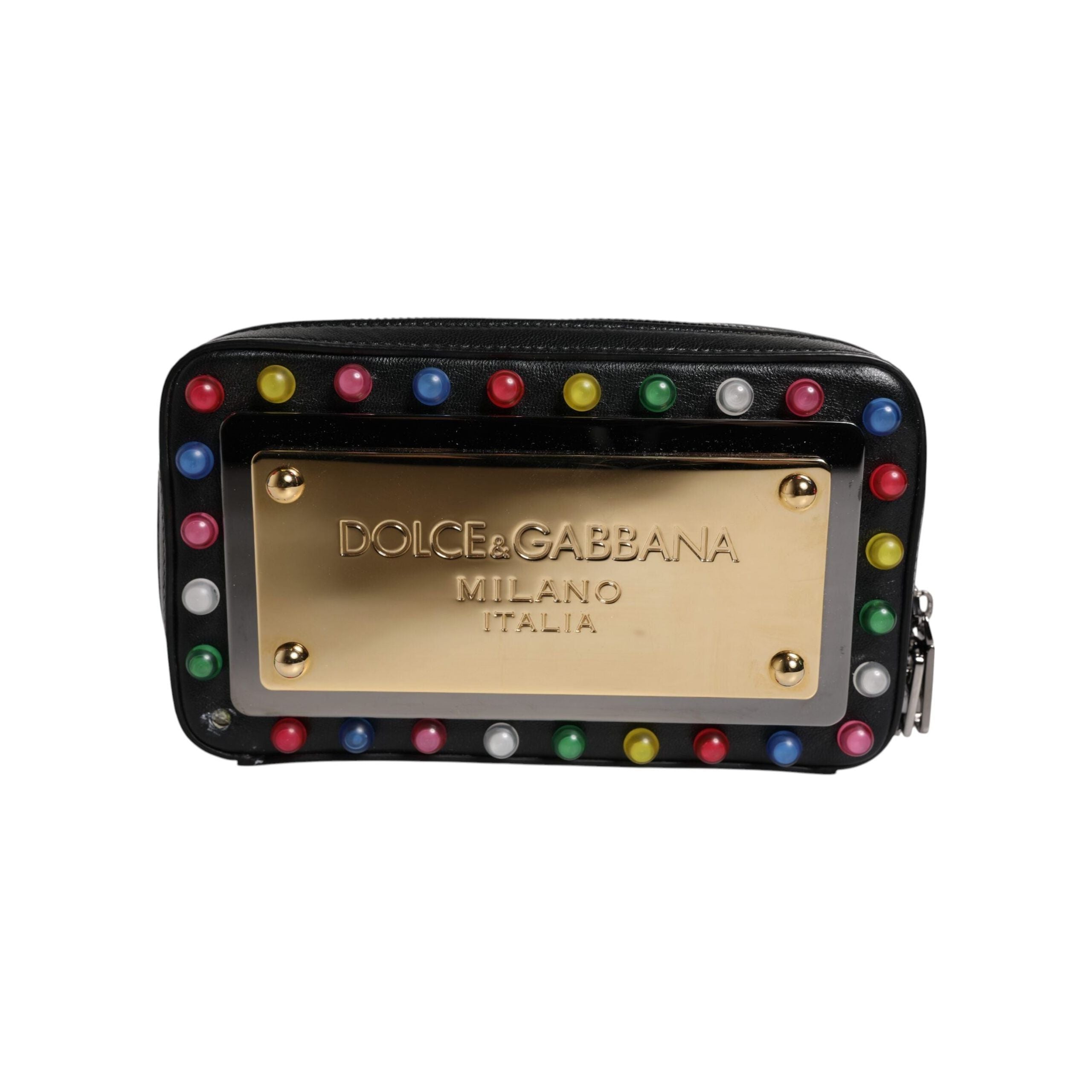 Luxour, Dolce & Gabbana Black Leather LED Logo Wrist Strap Clutch Bag, 